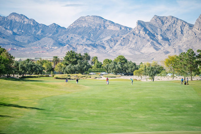 COurse view with mountains in background
